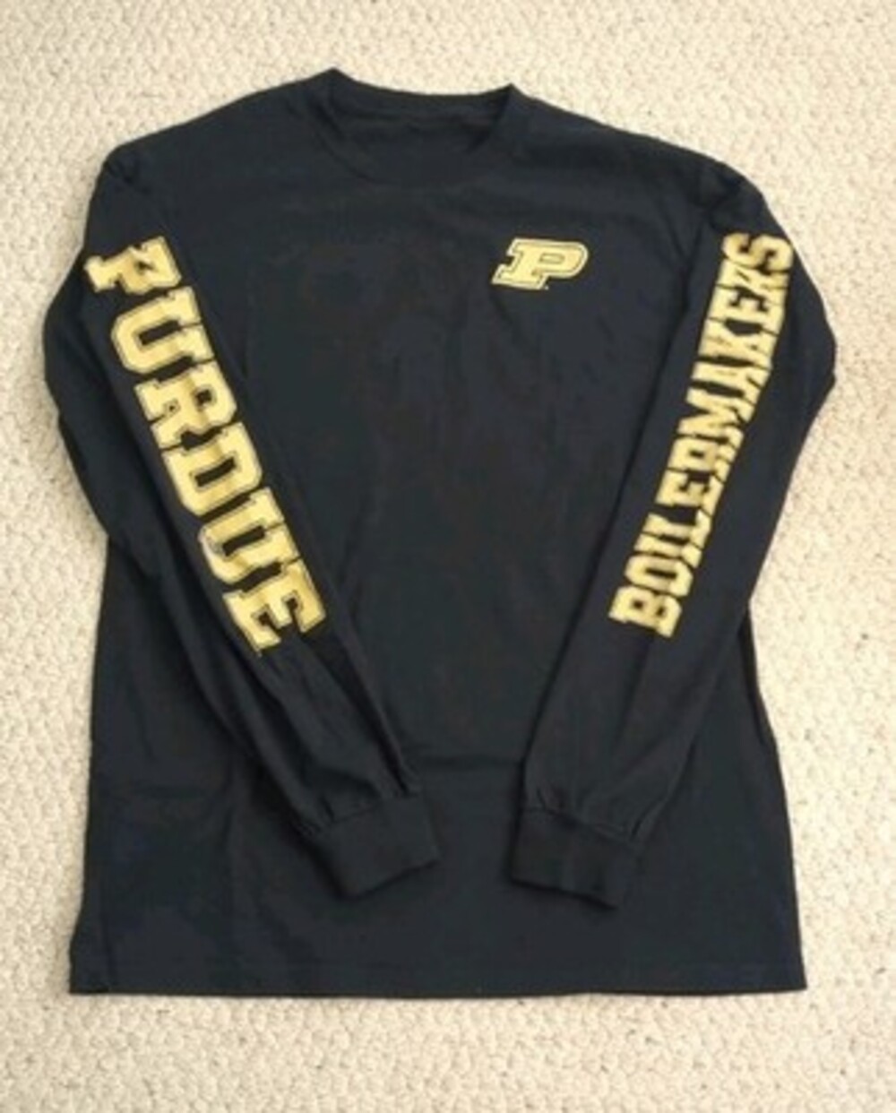 Adult Purdue University Black Gold Long Sleeve Cotton T-Shirt Size M